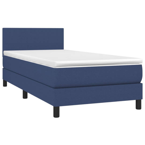 vidaXL Boxspring met matras stof blauw 90x200 cm