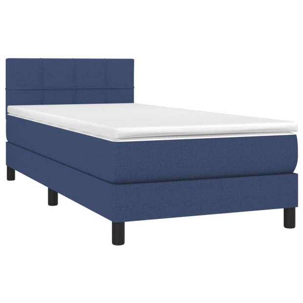 vidaXL Boxspring met matras en LED stof blauw 90x190 cm