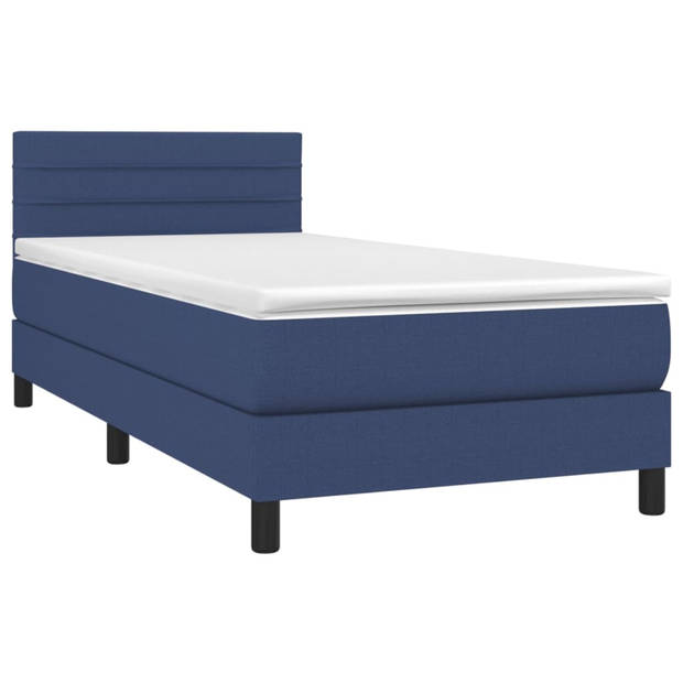 vidaXL Boxspring met matras stof blauw 90x190 cm