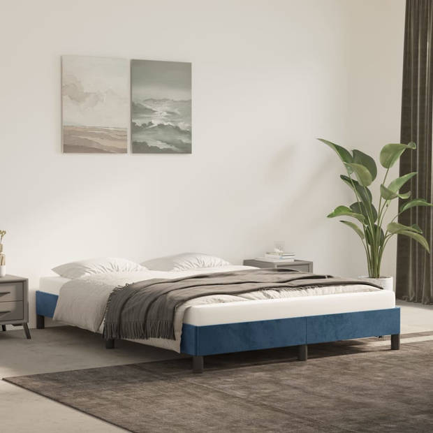 vidaXL Bedframe zonder matras 140x190 cm fluweel donkerblauw