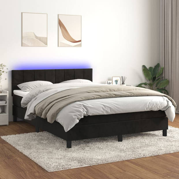 vidaXL Boxspring met matras en LED fluweel zwart 140x190 cm