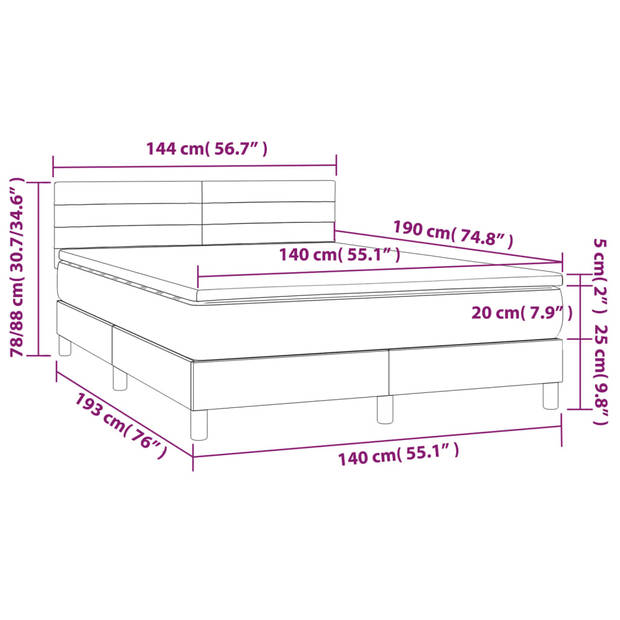 vidaXL Boxspring met matras en LED fluweel roze 140x190 cm