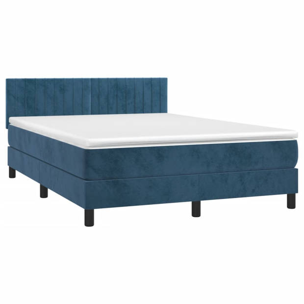 vidaXL Boxspring met matras en LED fluweel donkerblauw 140x190 cm