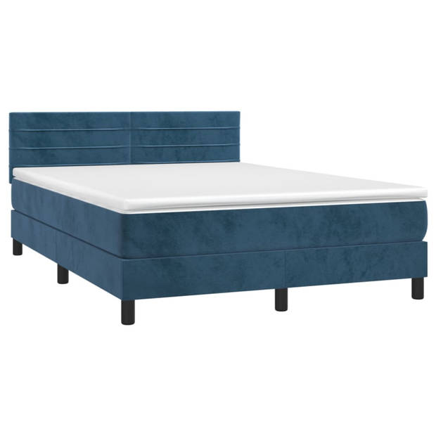 vidaXL Boxspring met matras en LED fluweel donkerblauw 140x190 cm