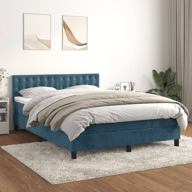 vidaXL Boxspring met matras fluweel donkerblauw 140x190 cm