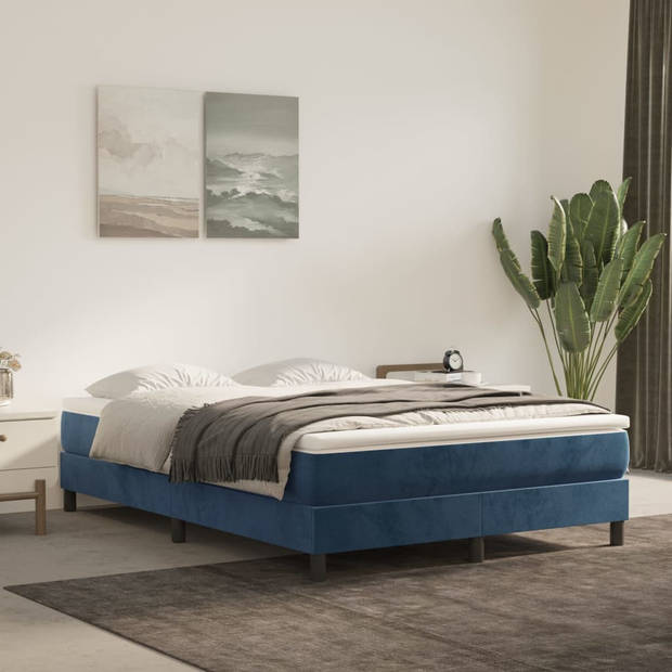 vidaXL Bedframe zonder matras 140x190 cm fluweel donkerblauw