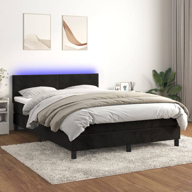 vidaXL Boxspring met matras en LED fluweel zwart 140x200 cm