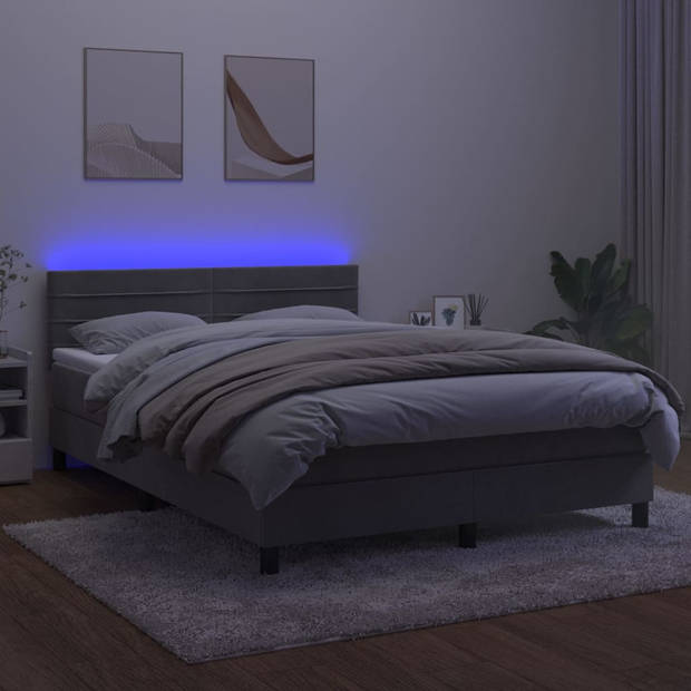 vidaXL Boxspring met matras en LED fluweel lichtgrijs 140x190 cm