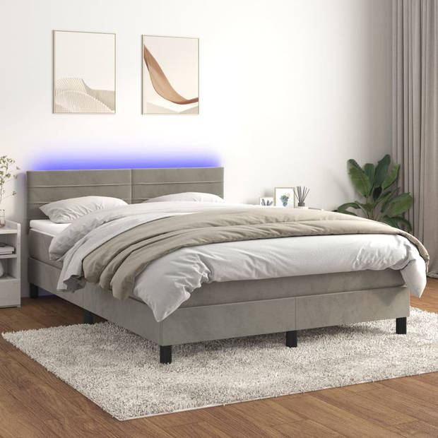 vidaXL Boxspring met matras en LED fluweel lichtgrijs 140x190 cm