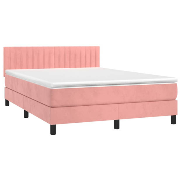 vidaXL Boxspring met matras fluweel roze 140x200 cm