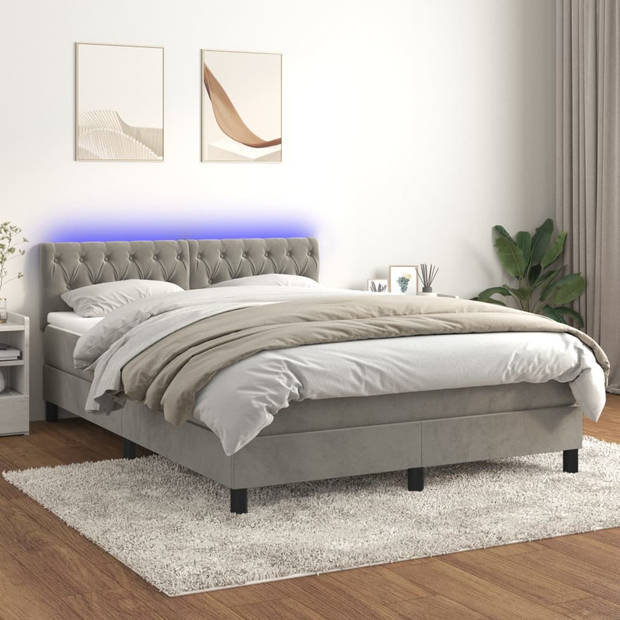 vidaXL Boxspring met matras en LED fluweel lichtgrijs 140x190 cm