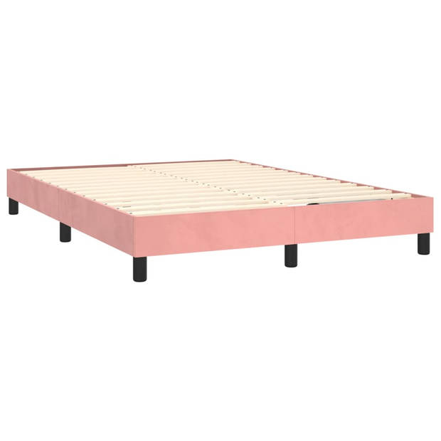 vidaXL Boxspring met matras en LED fluweel roze 140x190 cm