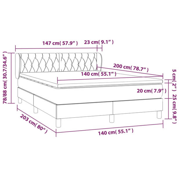 vidaXL Boxspring met matras fluweel zwart 140x200 cm