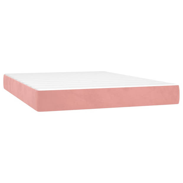 vidaXL Boxspring met matras fluweel roze 140x190 cm