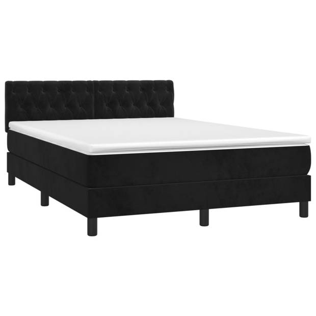 vidaXL Boxspring met matras en LED fluweel zwart 140x190 cm