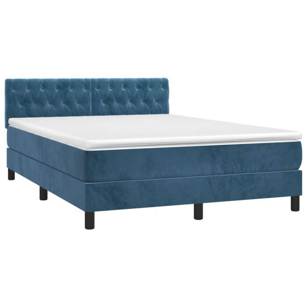 vidaXL Boxspring met matras en LED fluweel donkerblauw 140x190 cm