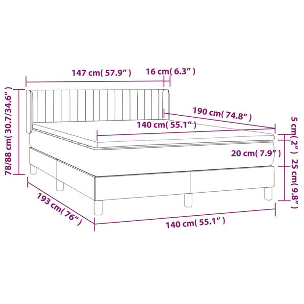 vidaXL Boxspring met matras fluweel lichtgrijs 140x190 cm