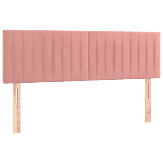 vidaXL Boxspring met matras en LED fluweel roze 140x190 cm