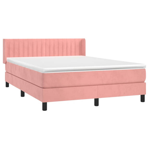 vidaXL Boxspring met matras fluweel roze 140x190 cm