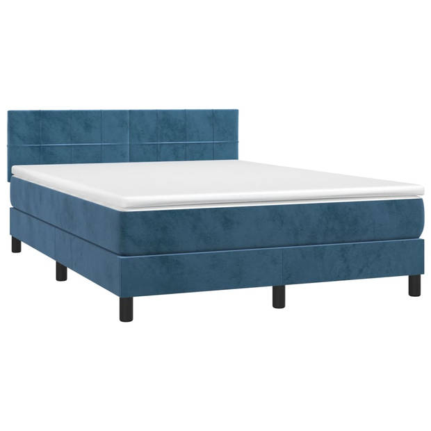 vidaXL Boxspring met matras en LED fluweel donkerblauw 140x190 cm