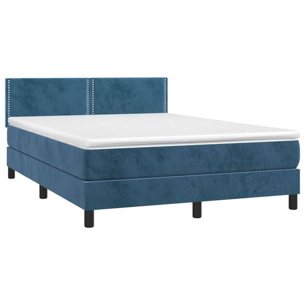 vidaXL Boxspring met matras en LED fluweel donkerblauw 140x190 cm