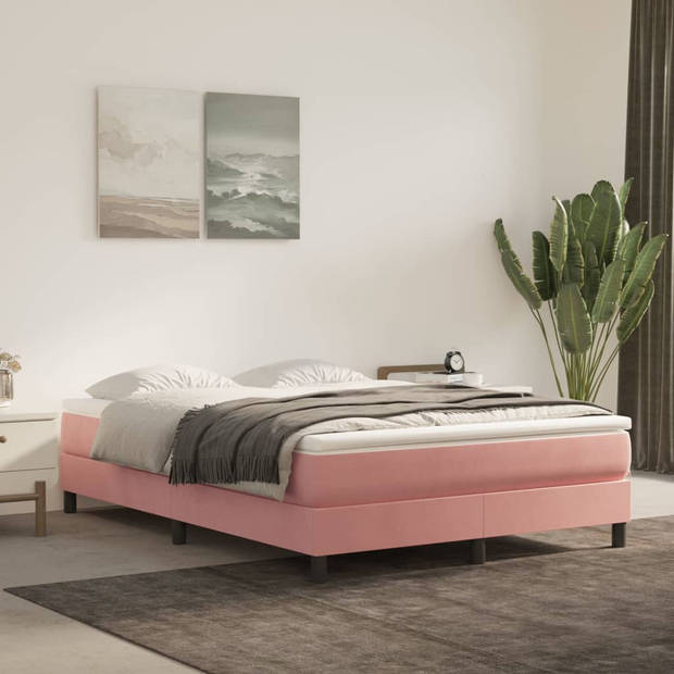 vidaXL Boxspring met matras fluweel roze 140x200 cm