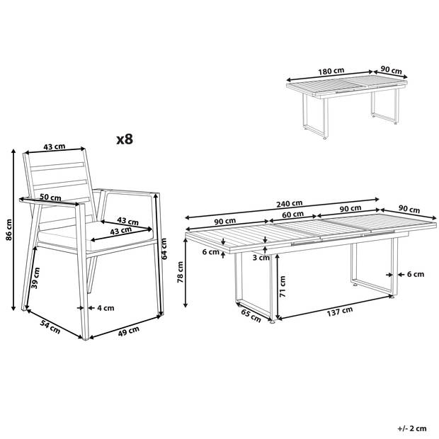 Beliani VALCANETTO/TAVIANO - Tuintafelset-Zwart-Aluminium