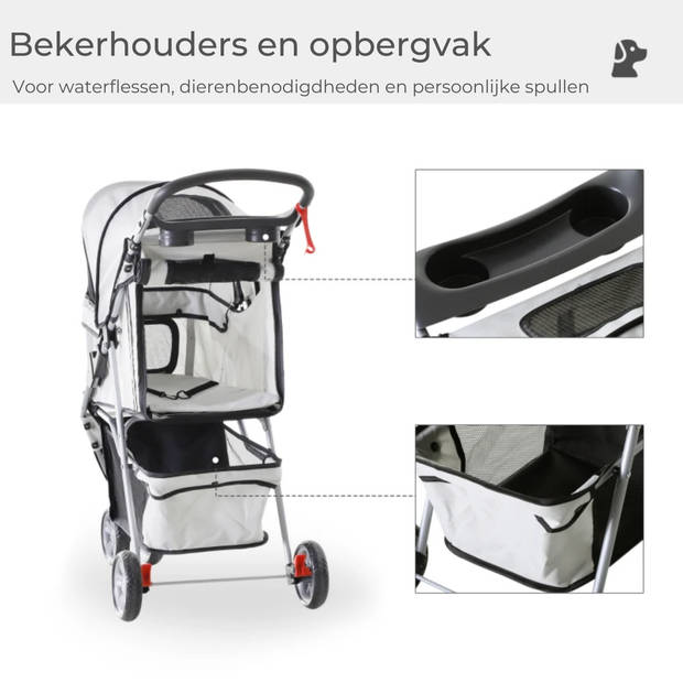 Zenzee - Hondenbuggy - Honden buggy - Hondentrolley - Hondenwagen - Opvouwbaar - Parkeerrem - Opbergruimte - Grijs