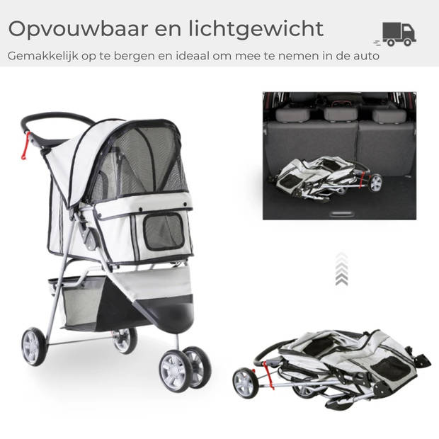 Zenzee - Hondenbuggy - Honden buggy - Hondentrolley - Hondenwagen - Opvouwbaar - Parkeerrem - Opbergruimte - Grijs