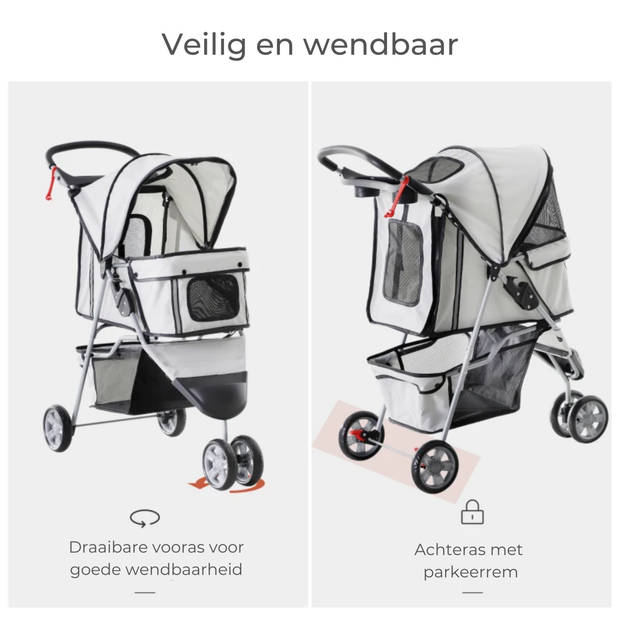 Zenzee - Hondenbuggy - Honden buggy - Hondentrolley - Hondenwagen - Opvouwbaar - Parkeerrem - Opbergruimte - Grijs