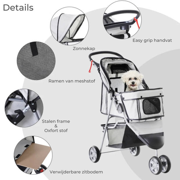 Zenzee - Hondenbuggy - Honden buggy - Hondentrolley - Hondenwagen - Opvouwbaar - Parkeerrem - Opbergruimte - Grijs