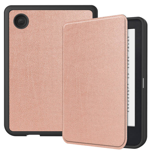 Basey Hoesje Geschikt voor Kobo Clara 2E Hoesje Bookcase Cover Hoes - Kobo Clara 2E Case Cover Hoes - Rosé Goud