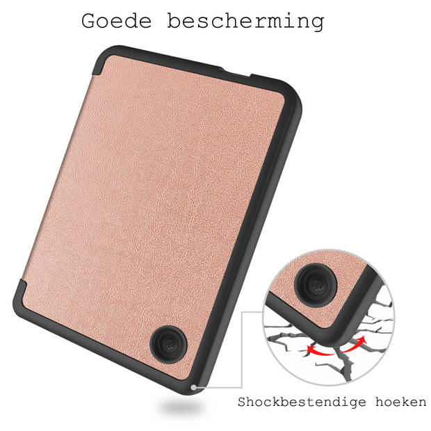 Basey Hoesje Geschikt voor Kobo Clara 2E Hoesje Bookcase Cover Hoes - Kobo Clara 2E Case Cover Hoes - Rosé Goud