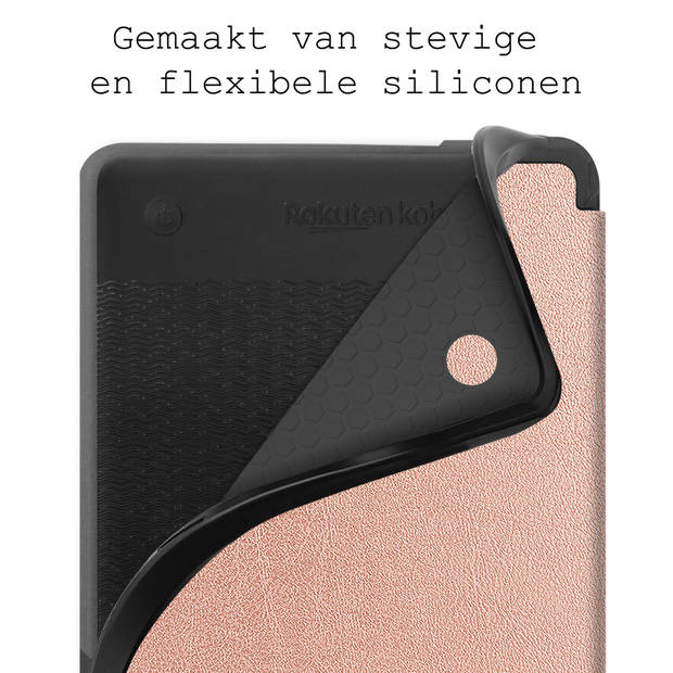 Basey Hoesje Geschikt voor Kobo Clara 2E Hoesje Bookcase Cover Hoes - Kobo Clara 2E Case Cover Hoes - Rosé Goud