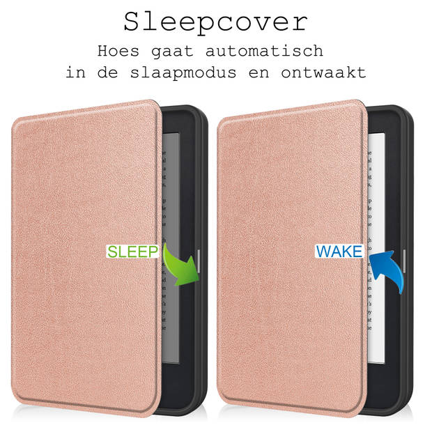 Basey Hoesje Geschikt voor Kobo Clara 2E Hoesje Bookcase Cover Hoes - Kobo Clara 2E Case Cover Hoes - Rosé Goud