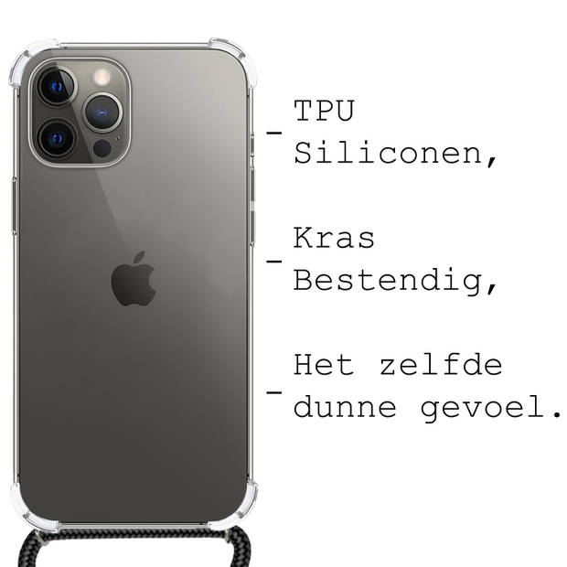 Basey iPhone 14 Pro Max Hoesje Met Koord Hoes Siliconen Case - Transparant