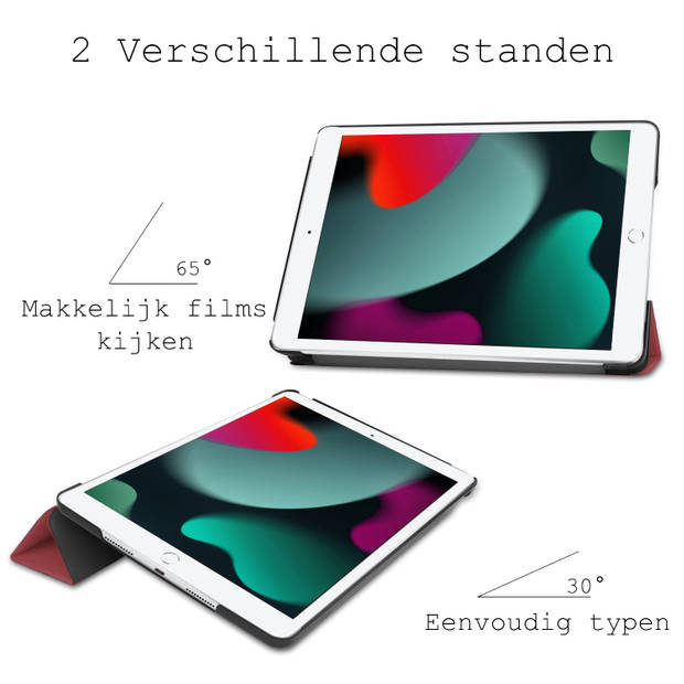 Basey iPad 10.2 2021 Hoesje Kunstleer Hoes Case Cover -Donkerrood