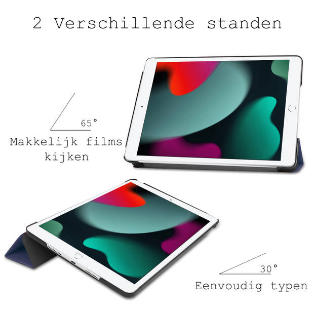 Basey iPad 10.2 2019 Hoesje Kunstleer Hoes Case Cover -Donkerblauw