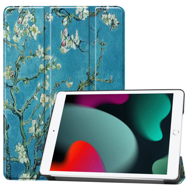 Basey iPad 10.2 2021 Hoesje Kunstleer Hoes Case Cover -Bloesem