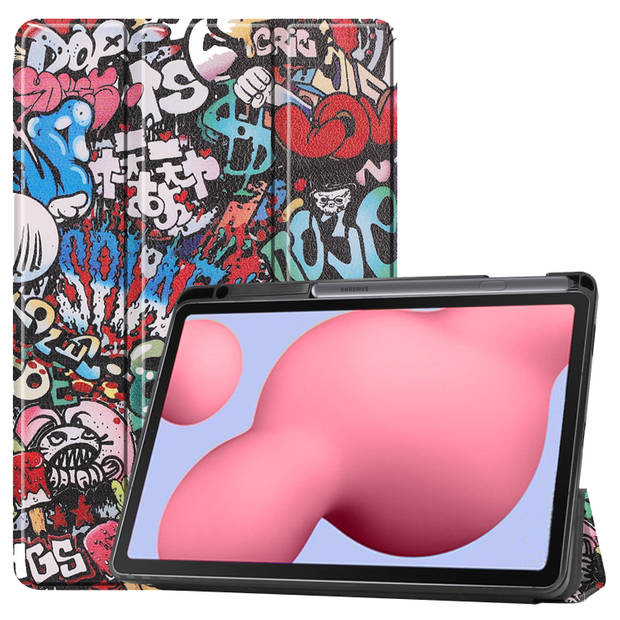 Basey Samsung Galaxy Tab S6 Lite Hoesje Kunstleer Hoes Case Cover -Graffity