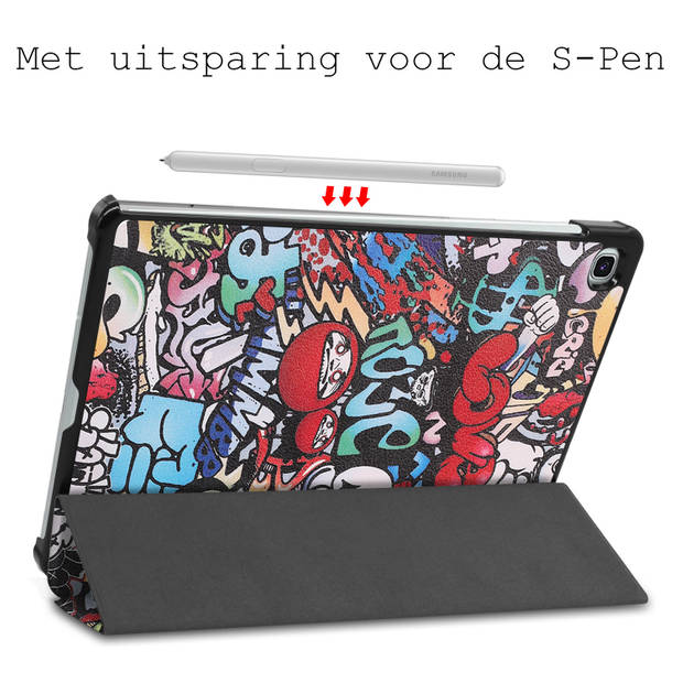 Basey Samsung Galaxy Tab S6 Lite Hoesje Kunstleer Hoes Case Cover -Graffity