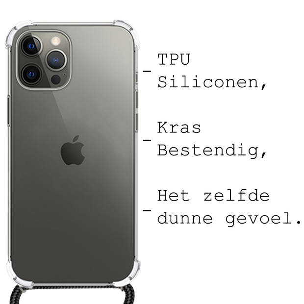 Basey iPhone 12 Pro Hoesje Met Koord Hoes Siliconen Case - Transparant