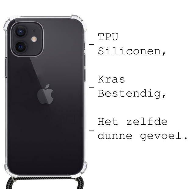 Basey iPhone 12 Hoesje Met Koord Hoes Siliconen Case -Transparant