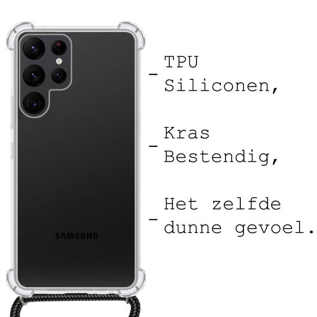 Basey Samsung Galaxy S22 Ultra Hoesje Met Koord Hoes Siliconen Case - Transparant