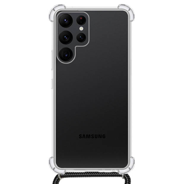 Basey Samsung Galaxy S21 Ultra Hoesje Met Koord Hoes Siliconen Case - Transparant