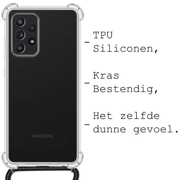 Basey Samsung Galaxy A52 Hoesje Met Koord Hoes Siliconen Case - Transparant