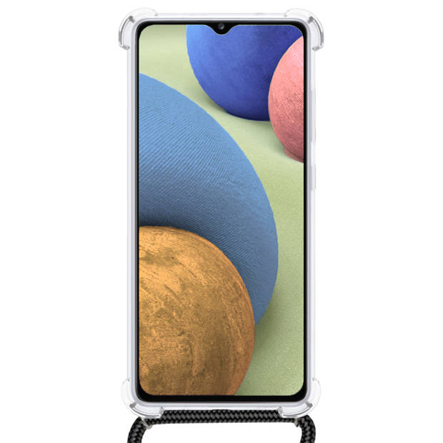 Basey Samsung Galaxy A12 Hoesje Met Koord Hoes Siliconen Case - Transparant
