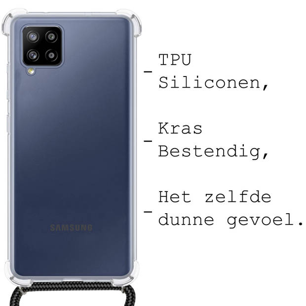 Basey Samsung Galaxy A12 Hoesje Met Koord Hoes Siliconen Case - Transparant