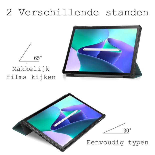 Basey Lenovo Tab M10 Plus (3e Gen) Hoesje Kunstleer Hoes Case Cover -Donkergroen