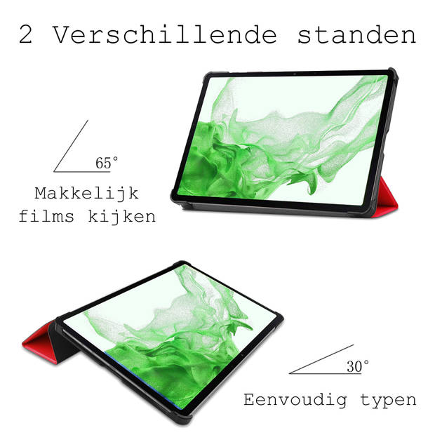 Basey Samsung Galaxy Tab S8 Ultra Hoesje Kunstleer Hoes Case Cover -Rood